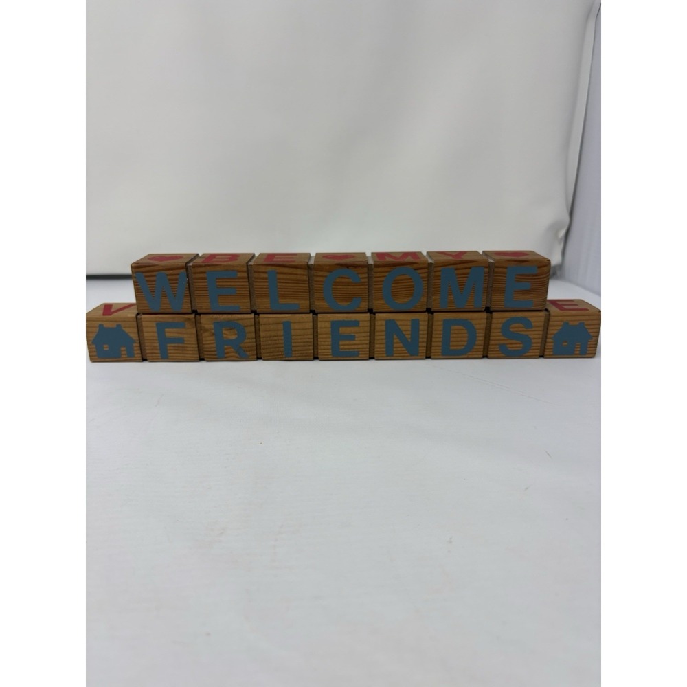 2 Changeable 1990's Wooden Word Blocks Christmas Easter Valentine Welcome Decor